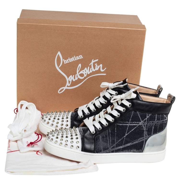 Pre Owned Christian Louboutin Metallic Mesh and Leather Lou Spikes Sneakers Size 40
