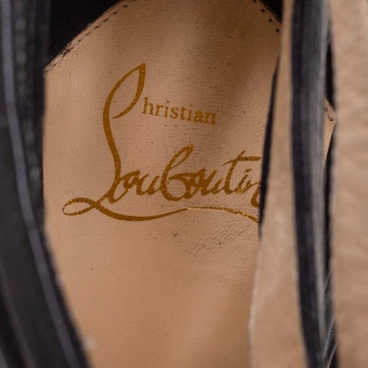 Pre Owned Christian Louboutin Black Leather Strappy Open Toe Ankle Bootie Size 38.5