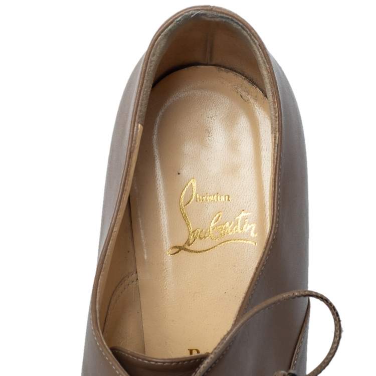 Pre Owned Christian Louboutin Brown Leather Miss Poppins Lace Up Peep Toe Platform Booties Size 40
