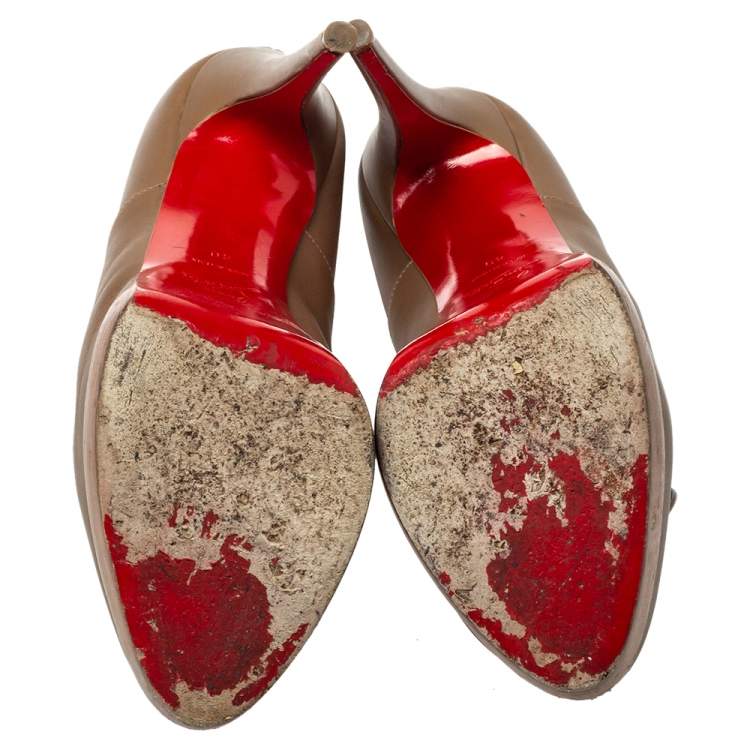 Pre Owned Christian Louboutin Brown Leather Miss Poppins Lace Up Peep Toe Platform Booties Size 40