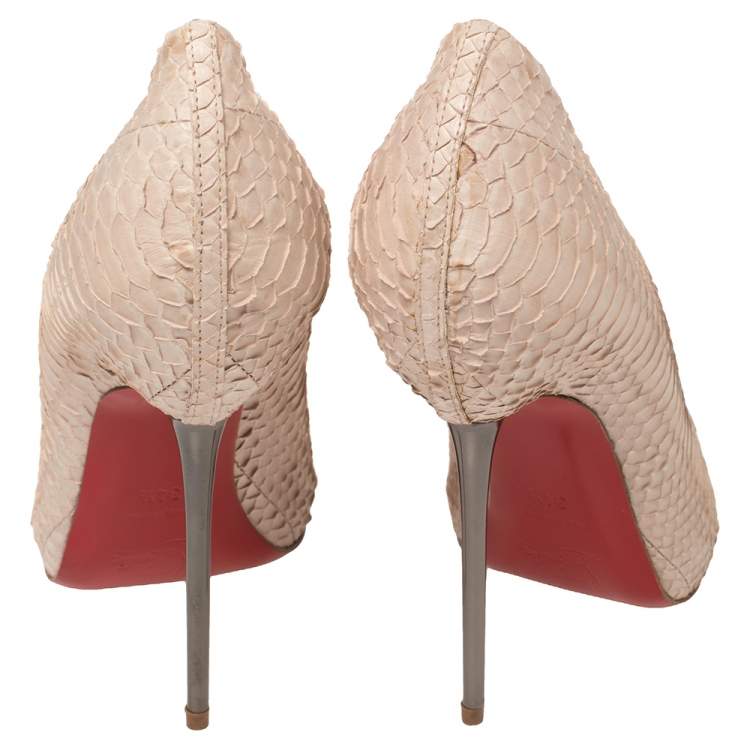 Pre Owned Christian Louboutin Blush Pink Python Very Prive Peep Toe Pumps Size 34.5