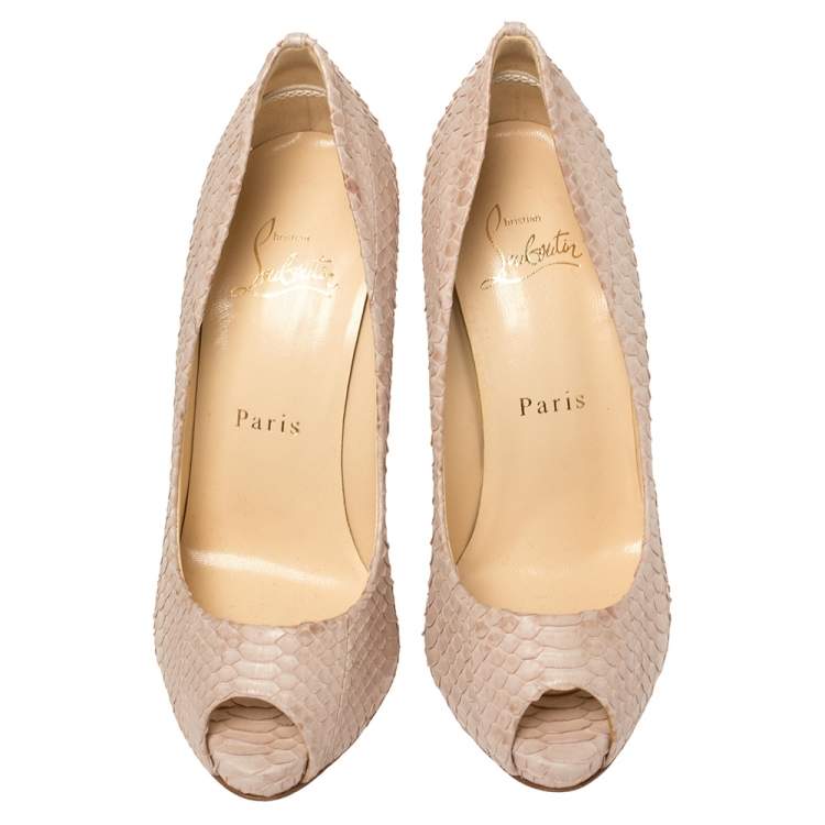 Pre Owned Christian Louboutin Blush Pink Python Very Prive Peep Toe Pumps Size 34.5