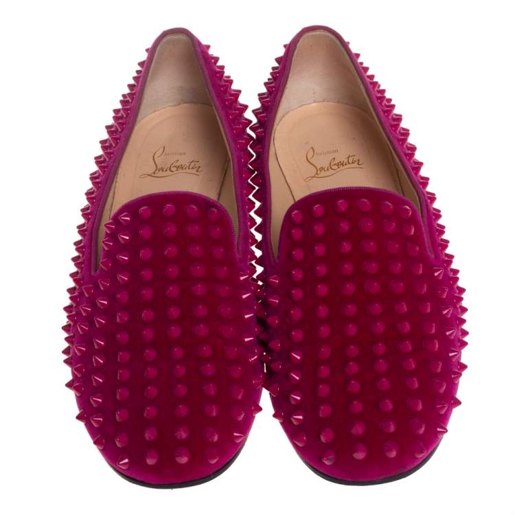 مملوكة مسبقًا Christian Louboutin Pink Suede Leather Rolling Spikes Loafers Size 40