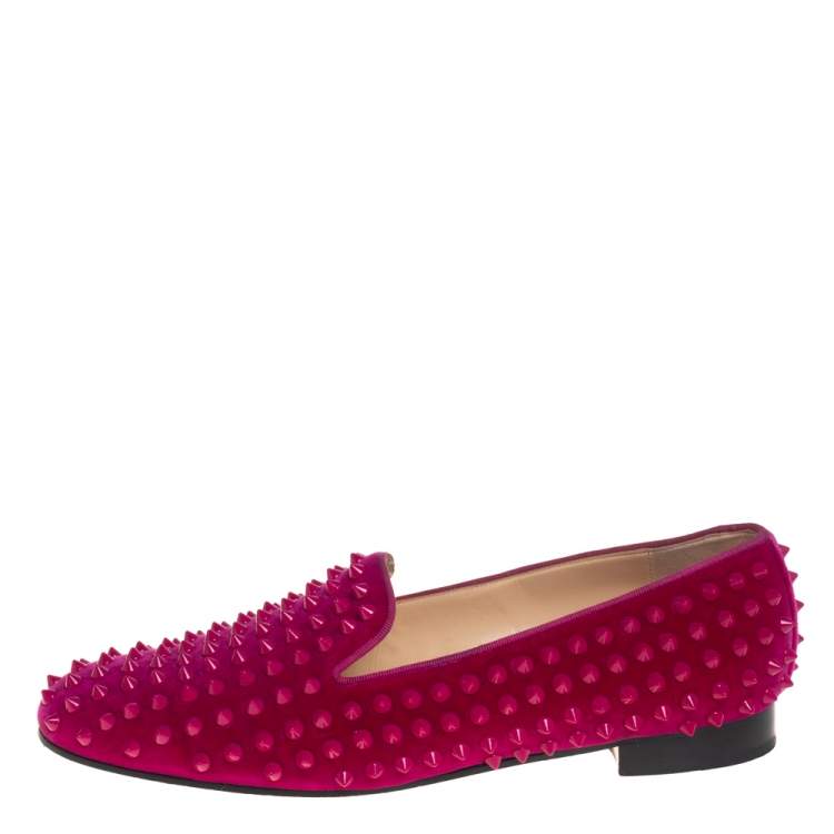 Christian Louboutin Pink Suede Leather Rolling Spikes Loafers Size