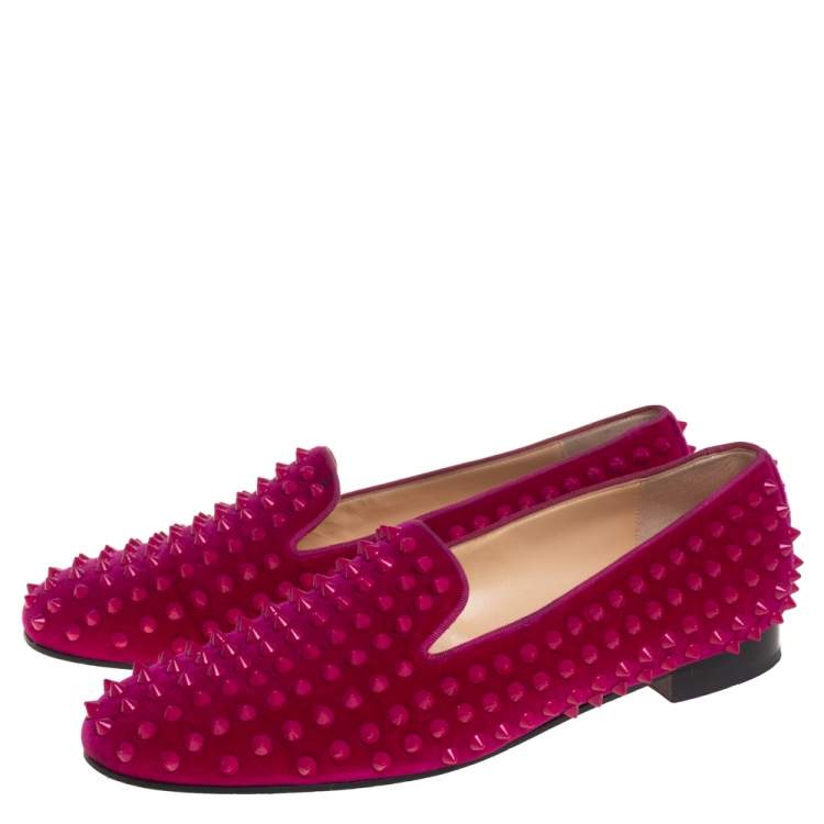 مملوكة مسبقًا Christian Louboutin Pink Suede Leather Rolling Spikes Loafers Size 40