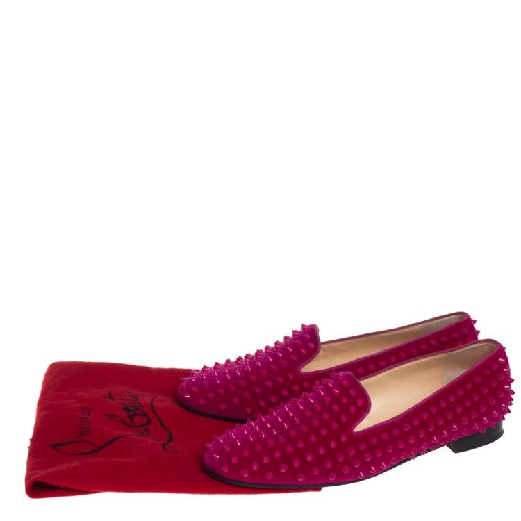 مملوكة مسبقًا Christian Louboutin Pink Suede Leather Rolling Spikes Loafers Size 40