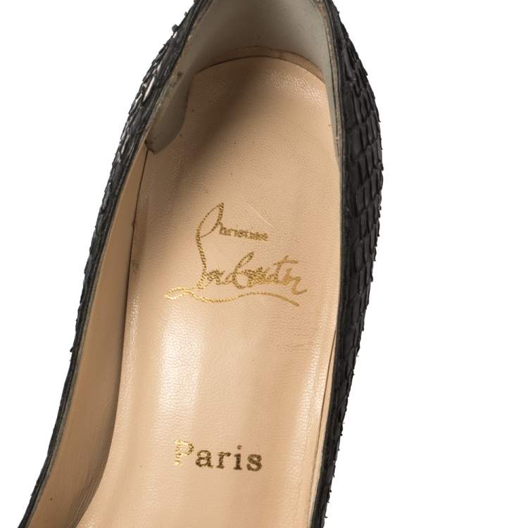 Pre Owned Christian Louboutin Black Python Very Prive Peep Toe Pumps Size 35