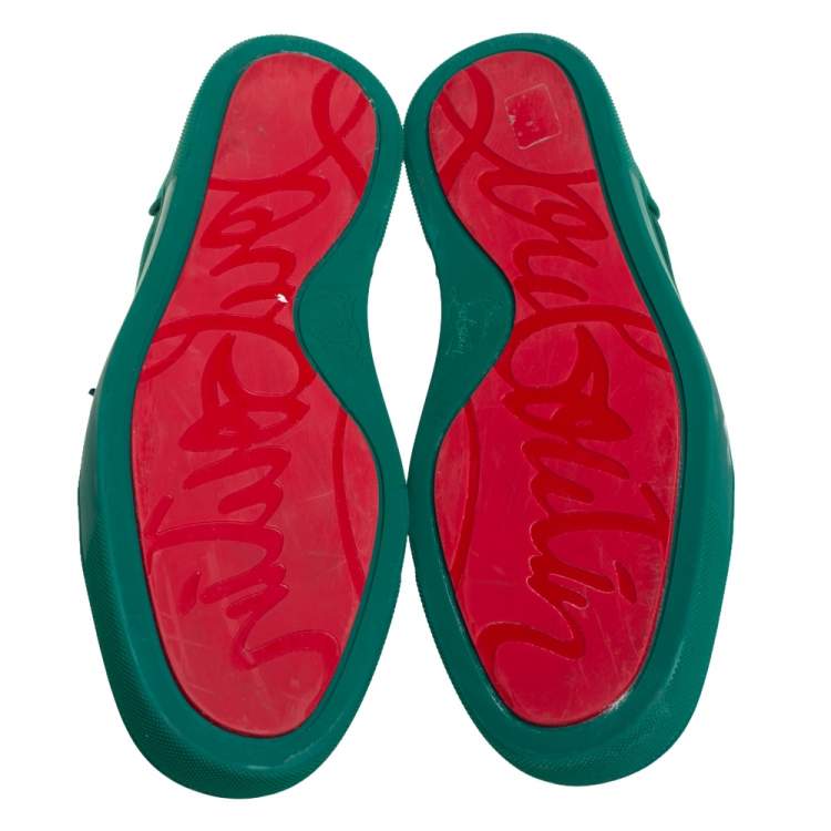 Pre Owned Christian Louboutin Green Satin Louis Junior Orlato Strass Low Top Sneakers Size 42