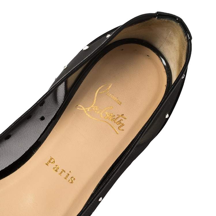 Pre Owned Christian Louboutin Black Mesh and Patent Leather Body Strass Ballet Flats Size 39