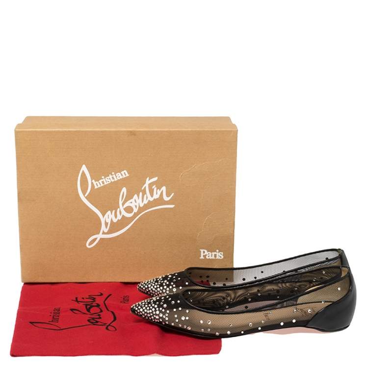Pre Owned Christian Louboutin Black Mesh and Patent Leather Body Strass Ballet Flats Size 39