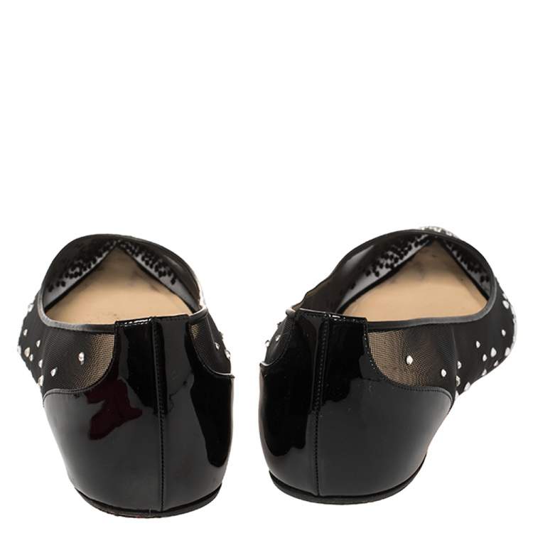 Pre Owned Christian Louboutin Black Mesh and Patent Leather Body Strass Ballet Flats Size 39