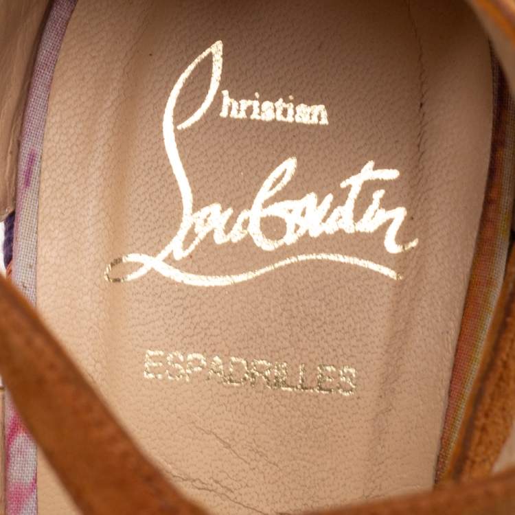 Pre Owned Christian Louboutin Brown Suede Caged Espadrille Tosca Wedge Sandals Size 39