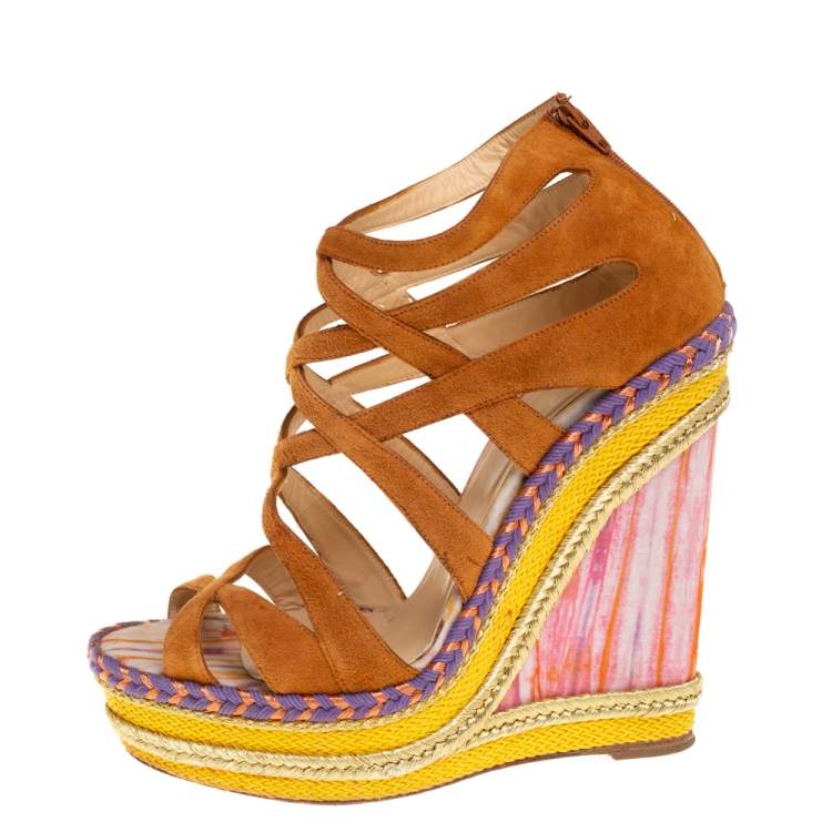 Christian louboutin leather caged discount espadrille wedge sandal platform