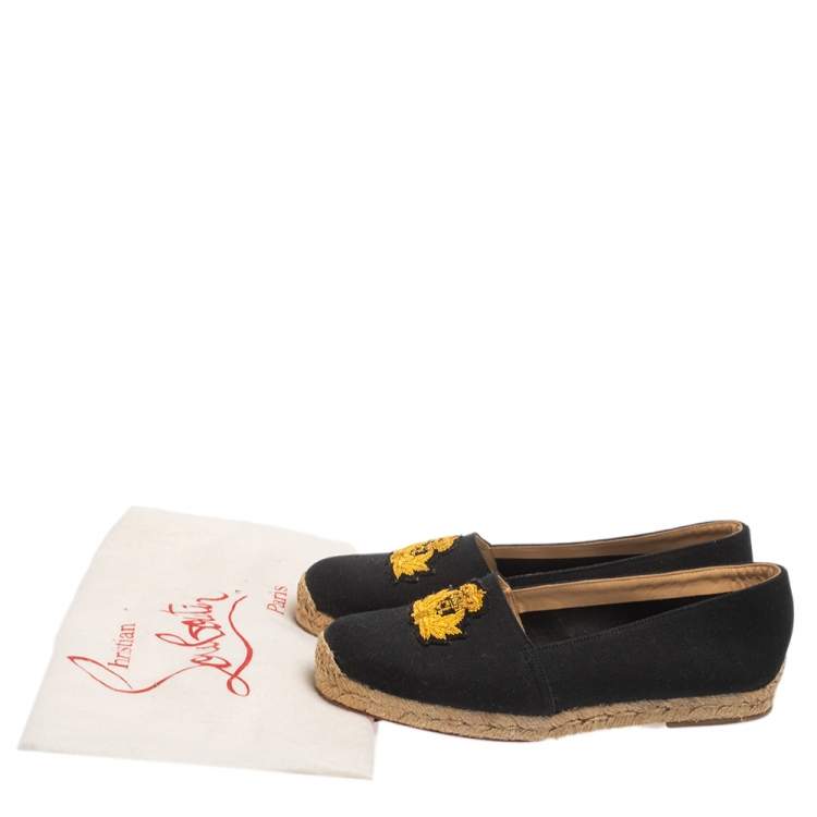 Pre Owned Christian Louboutin Black Canvas Gala  Loafers Size 38