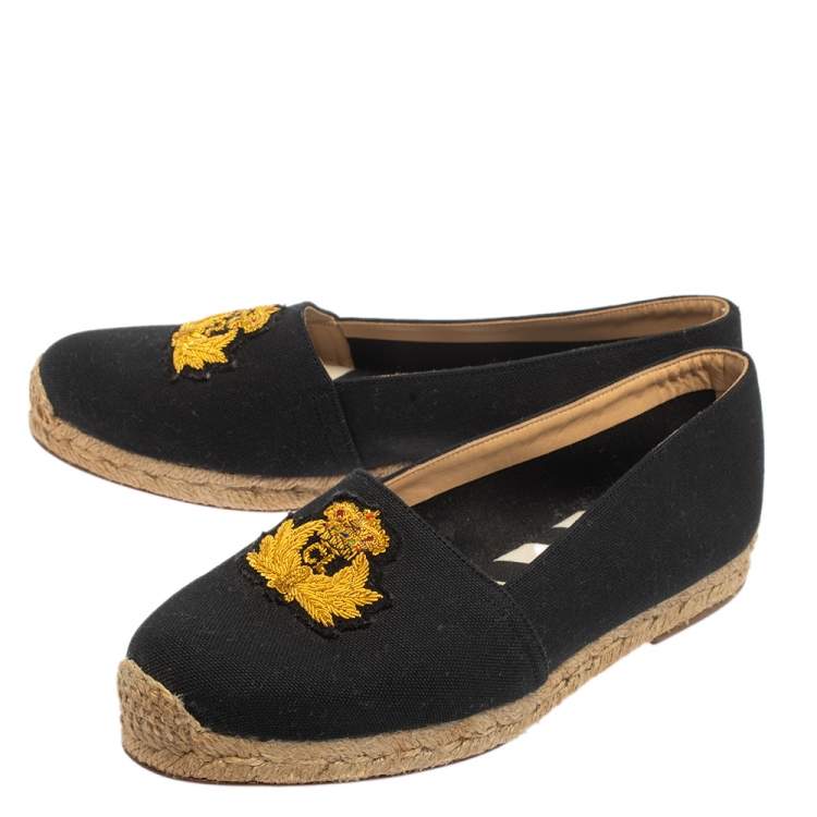 Pre Owned Christian Louboutin Black Canvas Gala  Loafers Size 38