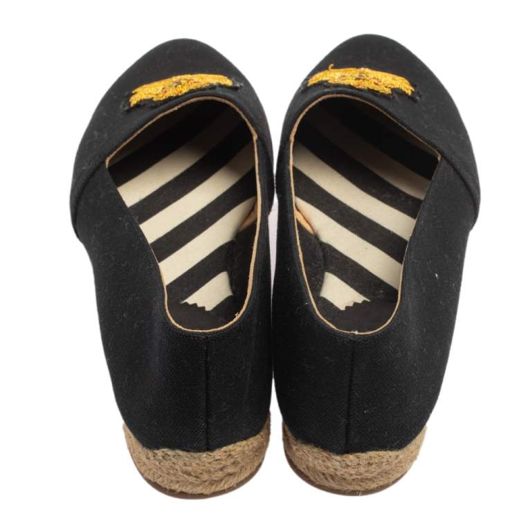Pre Owned Christian Louboutin Black Canvas Gala  Loafers Size 38