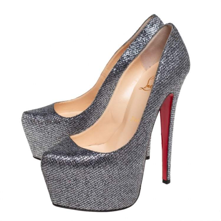 Pre Owned Christian Louboutin Silver Glitter Daffodile Pumps Size 36.5 