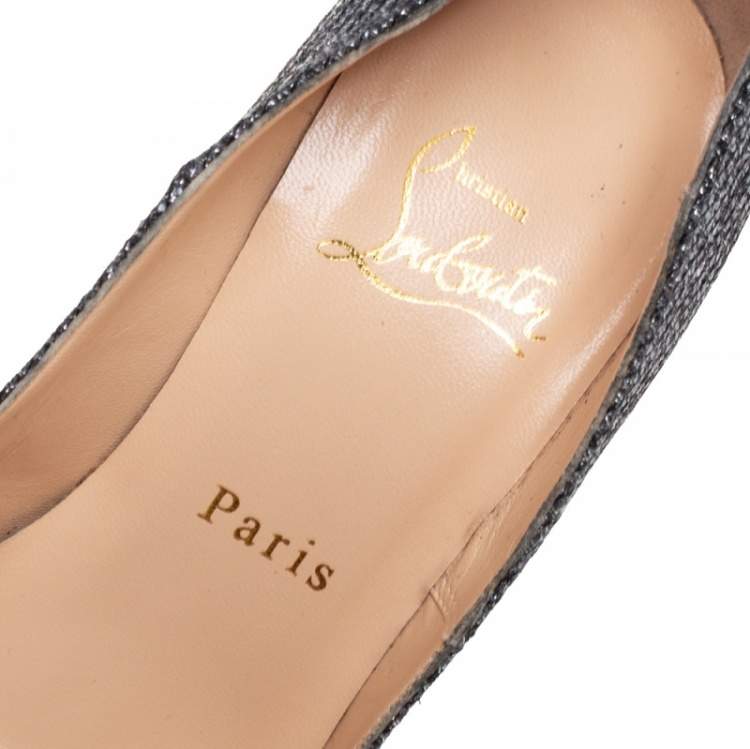 Pre Owned Christian Louboutin Silver Glitter Daffodile Pumps Size 36.5 