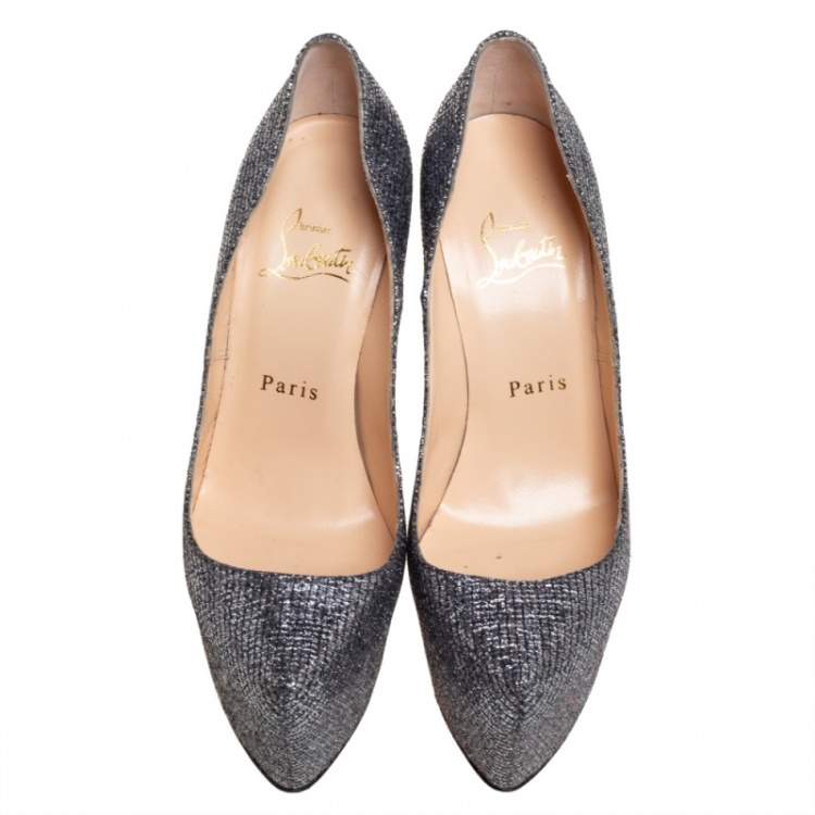 Pre Owned Christian Louboutin Silver Glitter Daffodile Pumps Size 36.5 