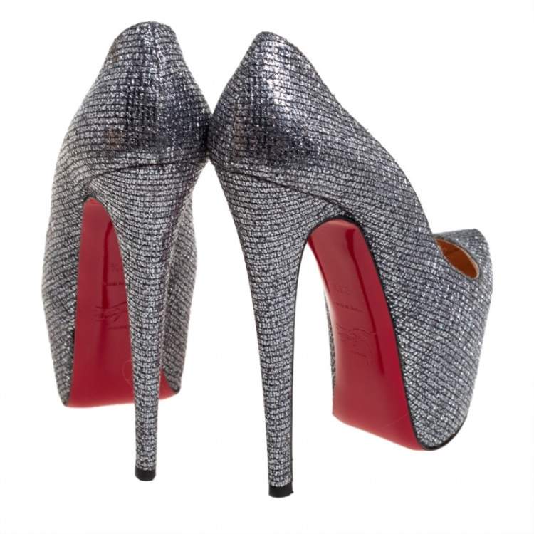 Pre Owned Christian Louboutin Silver Glitter Daffodile Pumps Size 36.5 