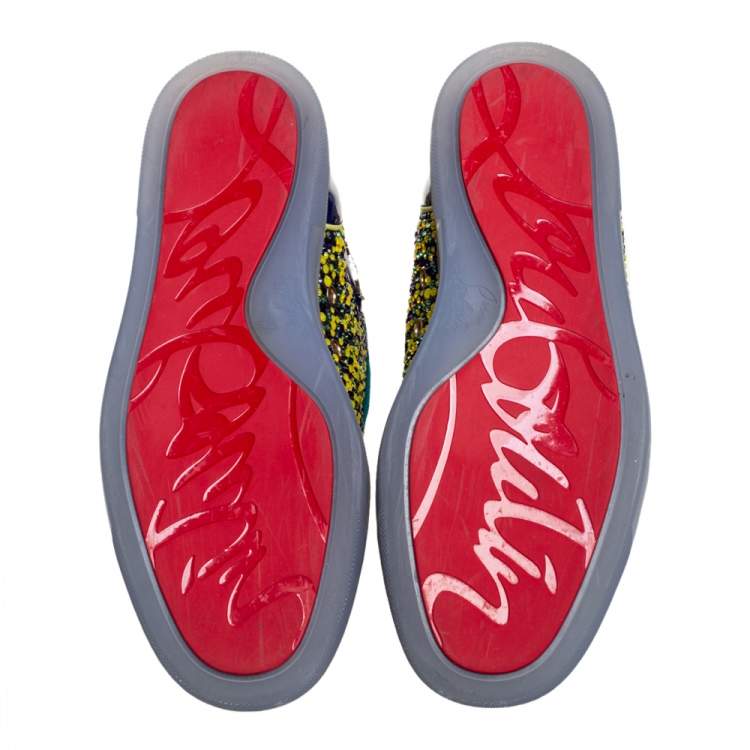 Pre Owned Christian Louboutin Multicolor Mesh And Patent Leather Crystal Embellished High Top Sneakers Size 39