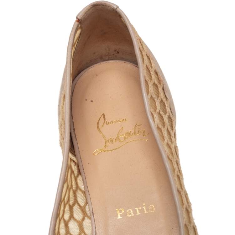 Pre Owned Christian Louboutin  Beige Leather And Mesh Ballet Flats Size 39