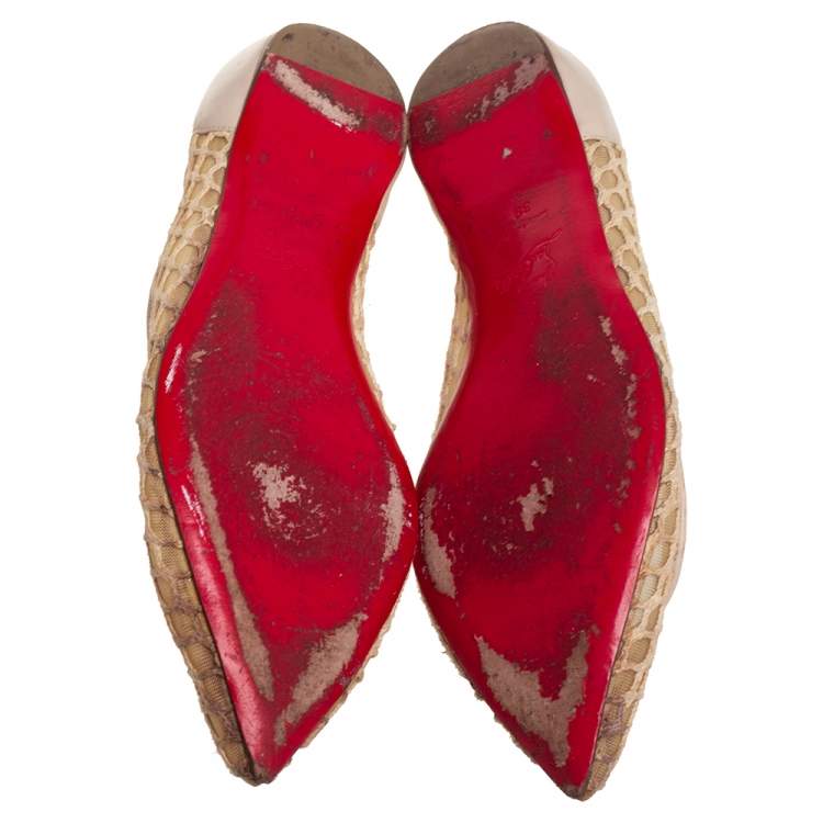 Pre Owned Christian Louboutin  Beige Leather And Mesh Ballet Flats Size 39