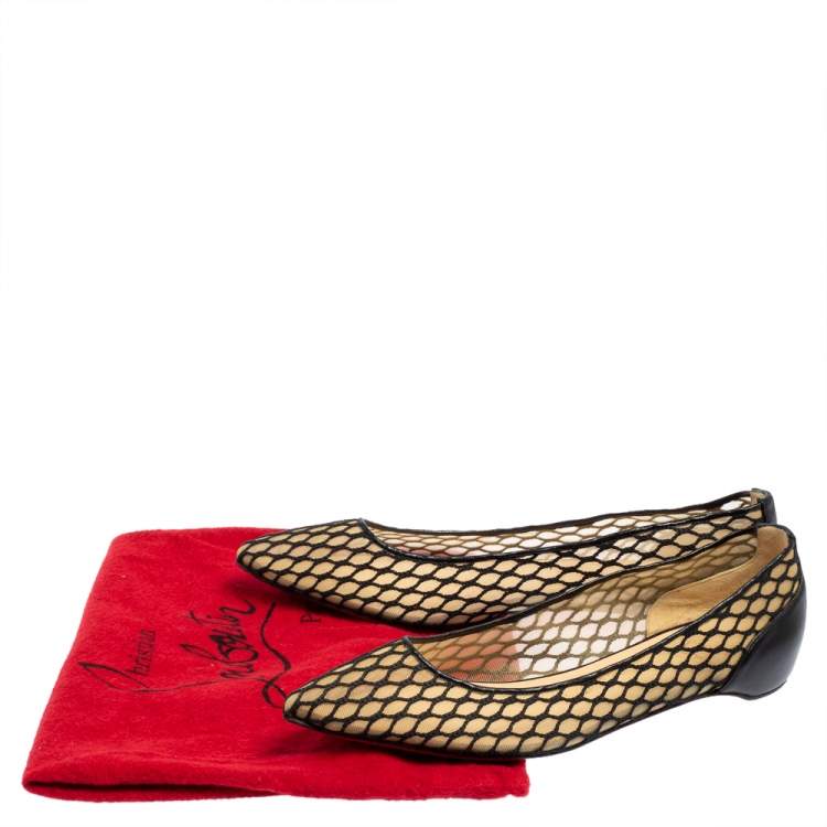 Pre Owned Christian Louboutin Black Mesh And Leather Pigaresille Pointed Toe Ballet Flats Size 39