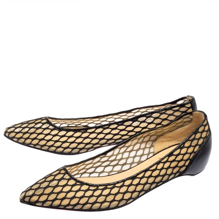 Pre Owned Christian Louboutin Black Mesh And Leather Pigaresille Pointed Toe Ballet Flats Size 39