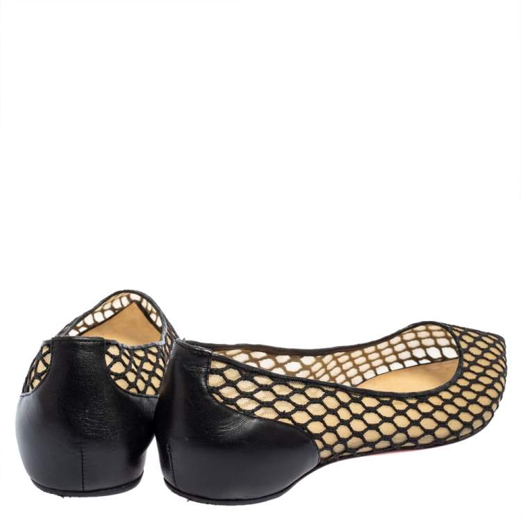 Pre Owned Christian Louboutin Black Mesh And Leather Pigaresille Pointed Toe Ballet Flats Size 39