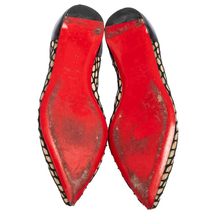 Pre Owned Christian Louboutin Black Mesh And Leather Pigaresille Pointed Toe Ballet Flats Size 39