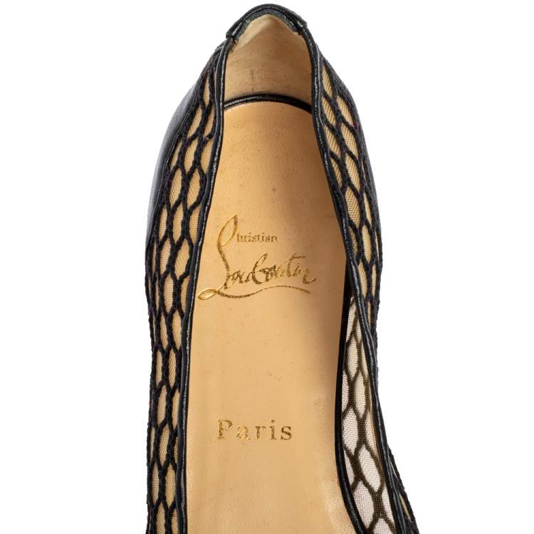Pre Owned Christian Louboutin Black Mesh And Leather Pigaresille Pointed Toe Ballet Flats Size 39