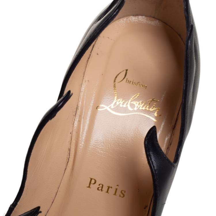 Pre Owned Christian Louboutin Black Leather Olavague Flame Pointed Toe Pumps Size 36.5