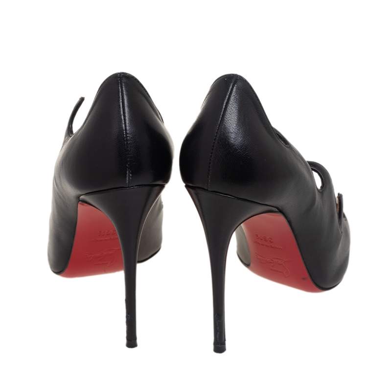 Pre Owned Christian Louboutin Black Leather Olavague Flame Pointed Toe Pumps Size 36.5