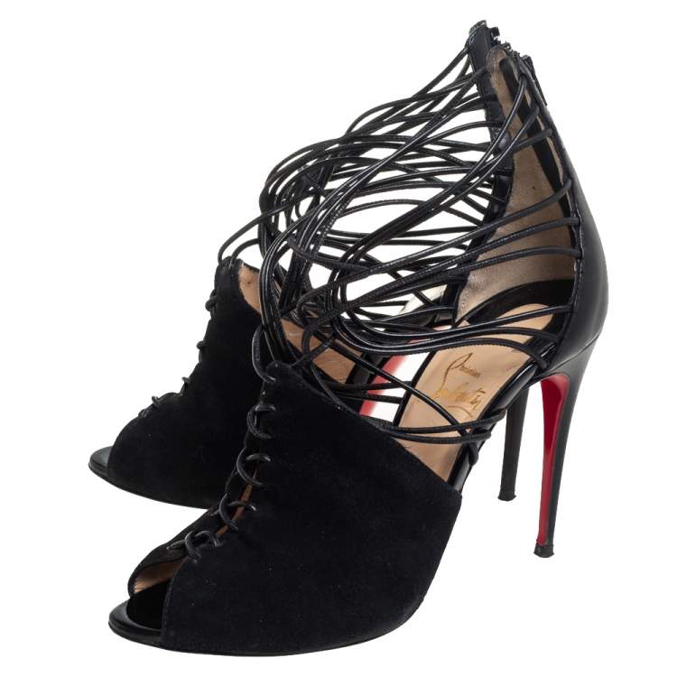 Pre Owned Christian Louboutin Black Leather And Suede Booties Size 36.5 