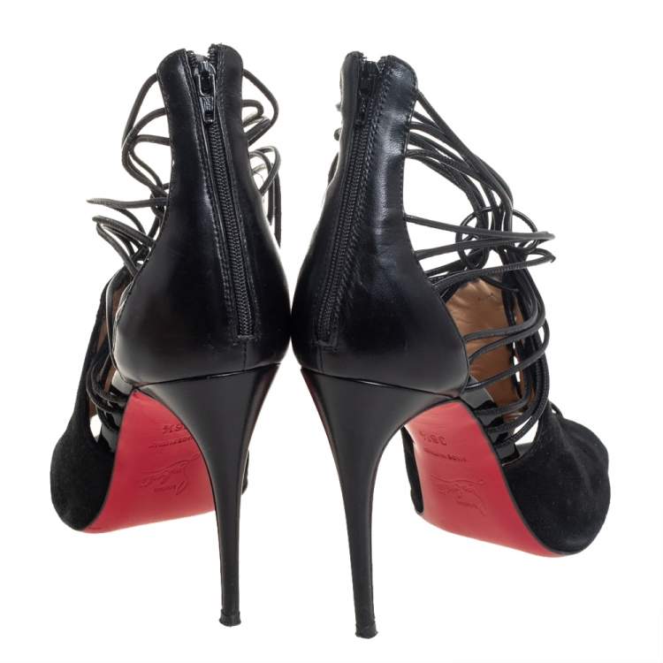 Pre Owned Christian Louboutin Black Leather And Suede Booties Size 36.5 