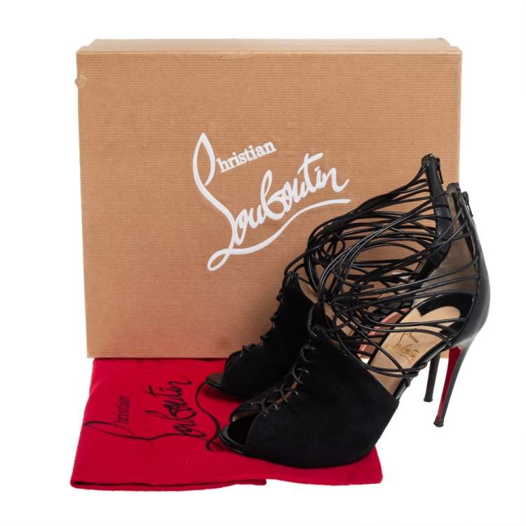 Pre Owned Christian Louboutin Black Leather And Suede Booties Size 36.5 