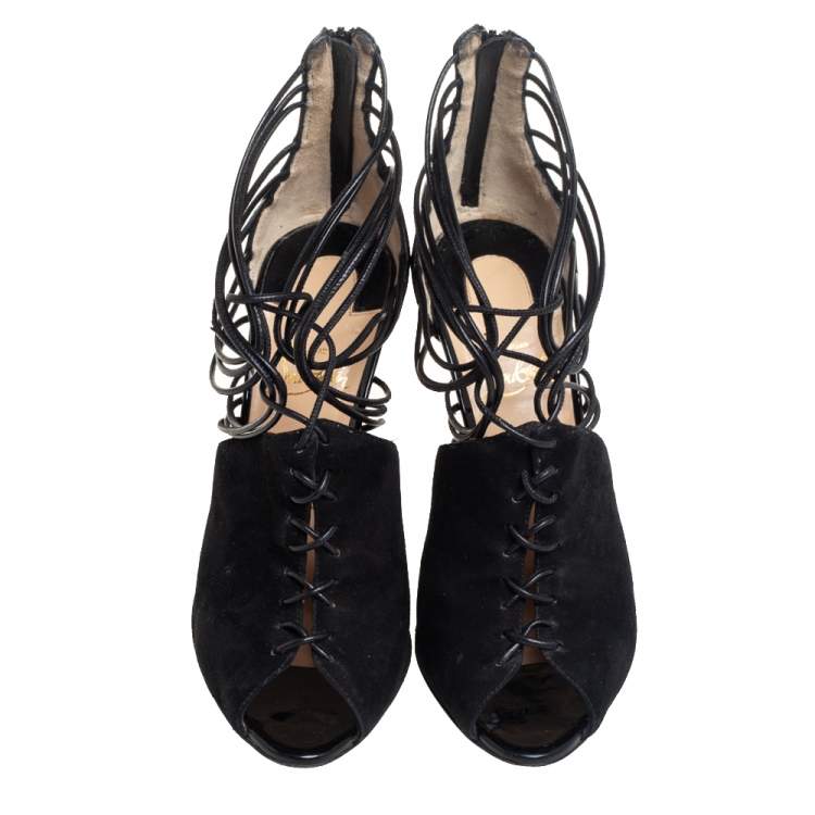 Pre Owned Christian Louboutin Black Leather And Suede Booties Size 36.5 