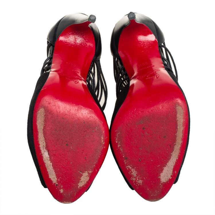 Pre Owned Christian Louboutin Black Leather And Suede Booties Size 36.5 