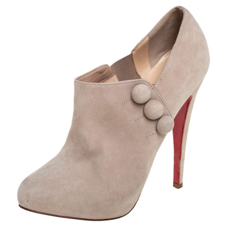 Pre Owned Christian Louboutin Beige Suede Booties Size 39.5 