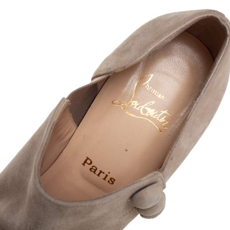 Pre Owned Christian Louboutin Beige Suede Booties Size 39.5 