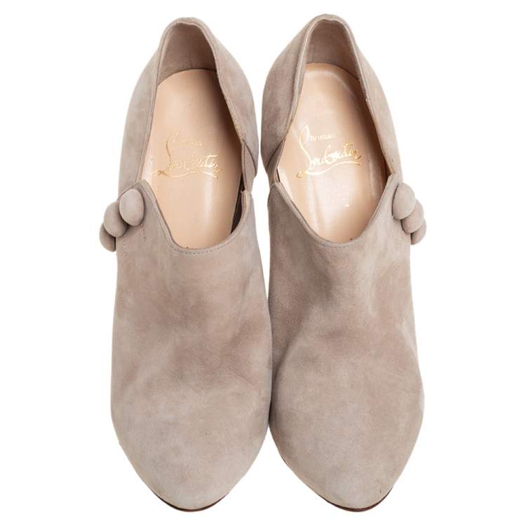 Pre Owned Christian Louboutin Beige Suede Booties Size 39.5 