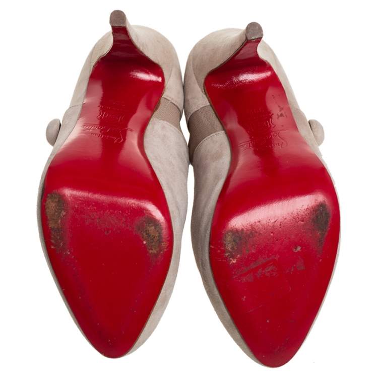 Pre Owned Christian Louboutin Beige Suede Booties Size 39.5 