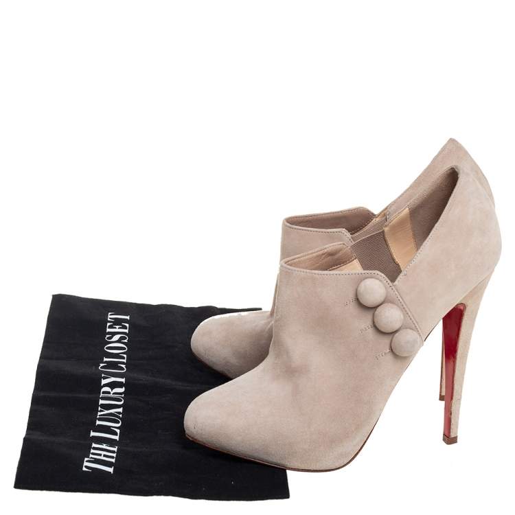 Pre Owned Christian Louboutin Beige Suede Booties Size 39.5 