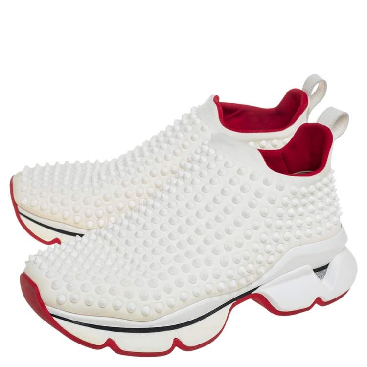 Pre Owned Christian Louboutin White Fabric Spike-Sock Sneakers Size 39