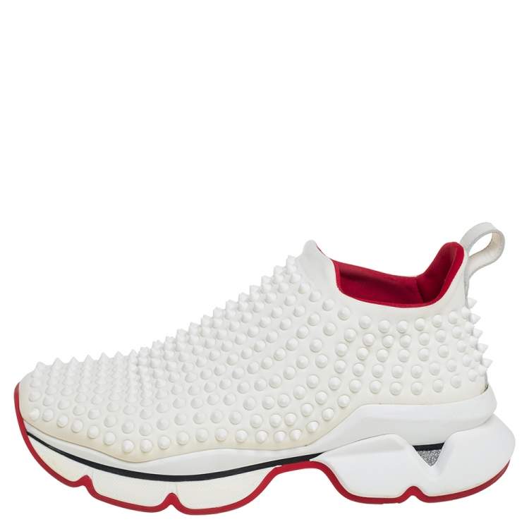 Christian Louboutin White Fabric Spike-Sock Sneakers Size 39 Christian  Louboutin