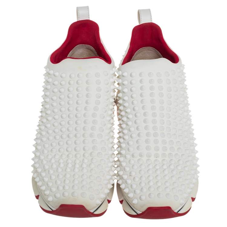 Pre Owned Christian Louboutin White Fabric Spike-Sock Sneakers Size 39