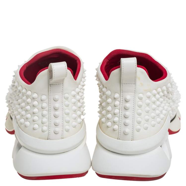 Pre Owned Christian Louboutin White Fabric Spike-Sock Sneakers Size 39