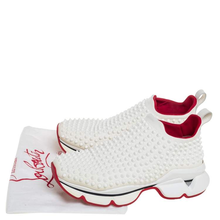 Pre Owned Christian Louboutin White Fabric Spike-Sock Sneakers Size 39