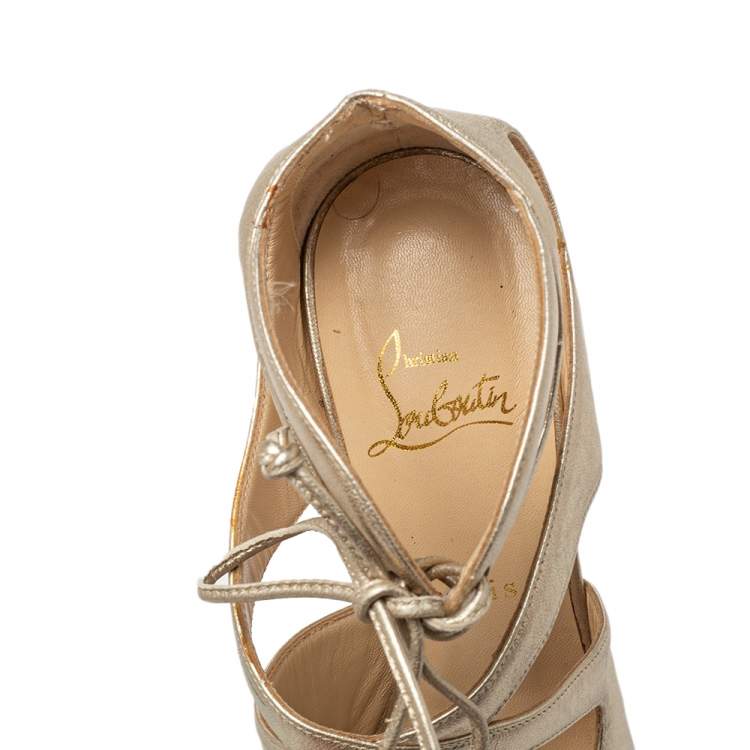 Pre Owned Christian Louboutin Gold Leather Lace up Crisscross Sandals Size 38